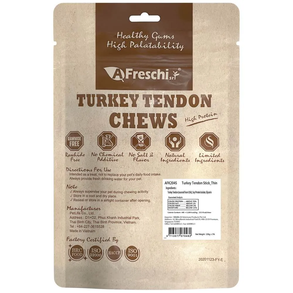 15% OFF: AFreschi Turkey Tendon Stick (Thin) Dog Chews 150g