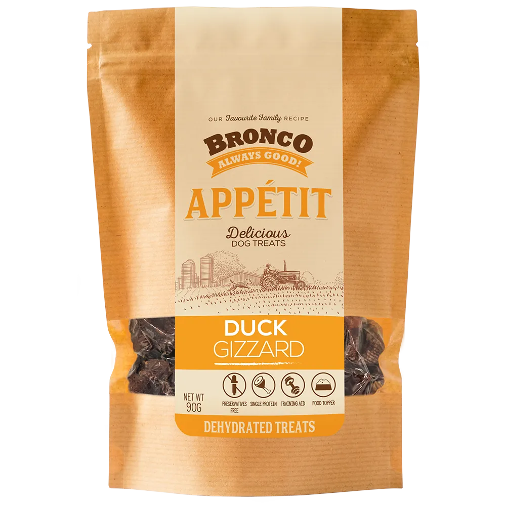 $4 OFF: Bronco Appetit Duck Gizzard Dehydrated Dog Treats 90g