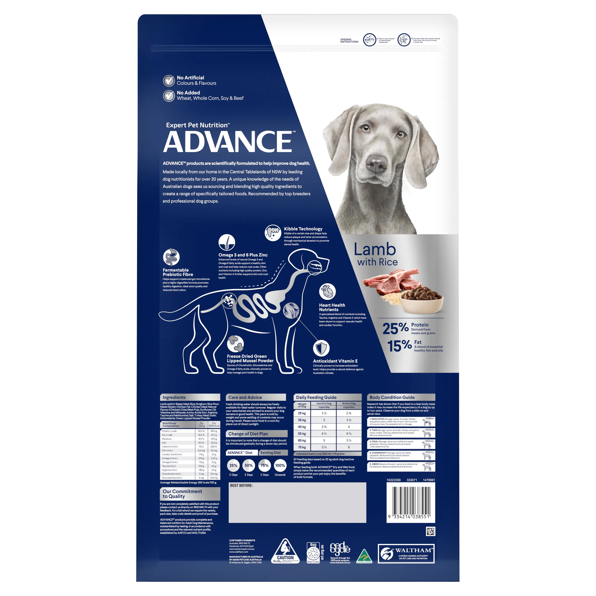 Advance Lamb and Rice Large Breed Adult Dry Dog Food 15kg