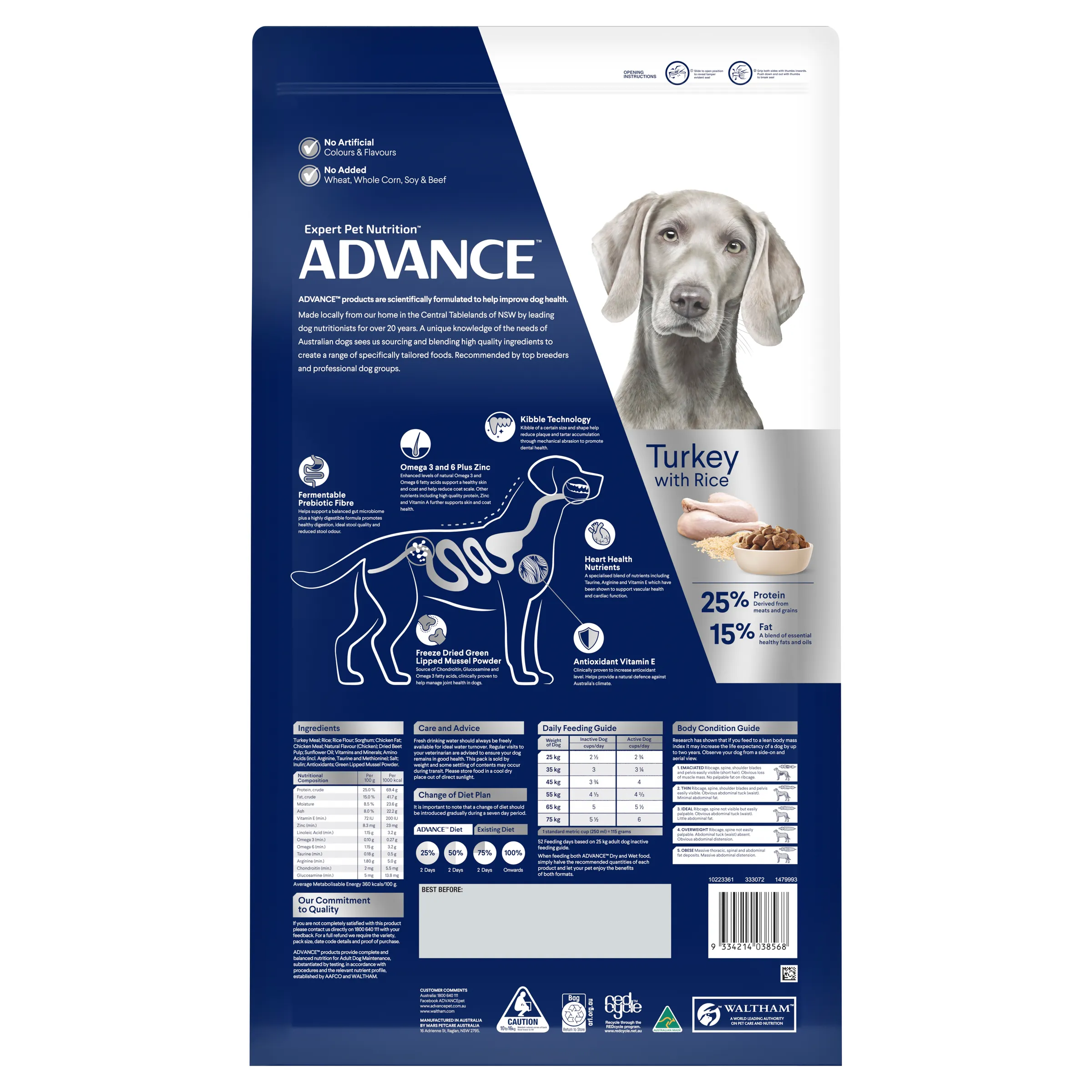 Advance Turkey And Rice Adult Large Breed Dry Dog Food 15kg