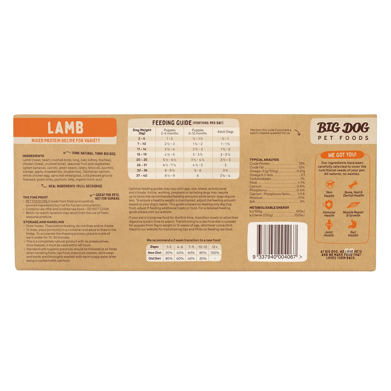 Big Dog Lamb Raw Dog Food 3kg