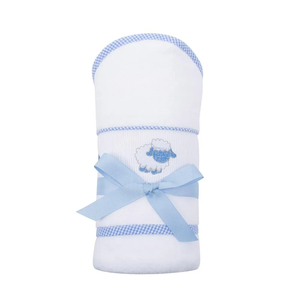 Blue Lamb Smocked Hooded Towel