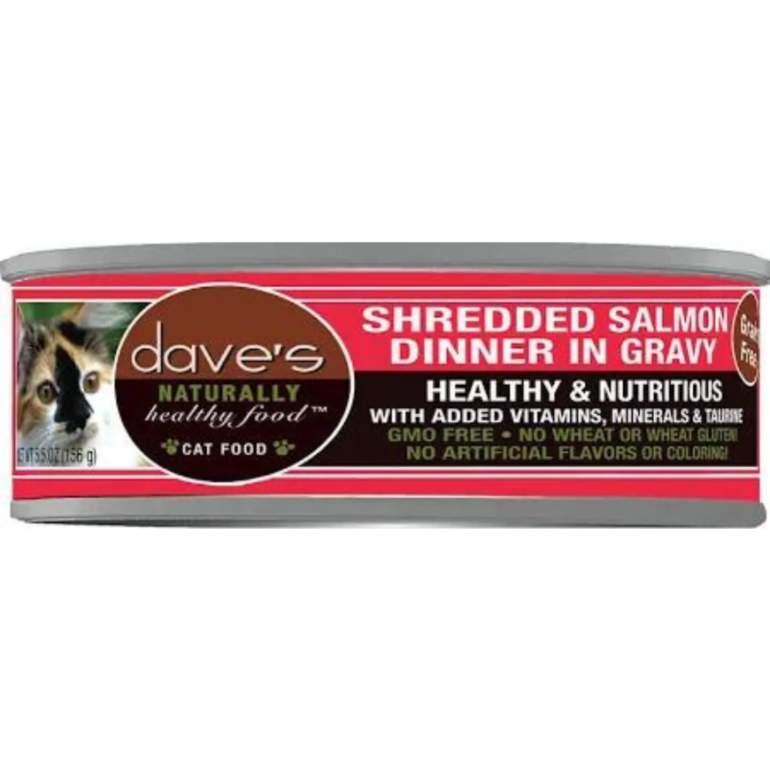 Dave's Pet Food Naturally Healthy Grain-Free Shredded Salmon Dinner in Gravy Canned Cat Food, 5.5-oz