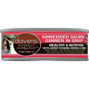 Dave's Pet Food Naturally Healthy Grain-Free Shredded Salmon Dinner in Gravy Canned Cat Food, 5.5-oz