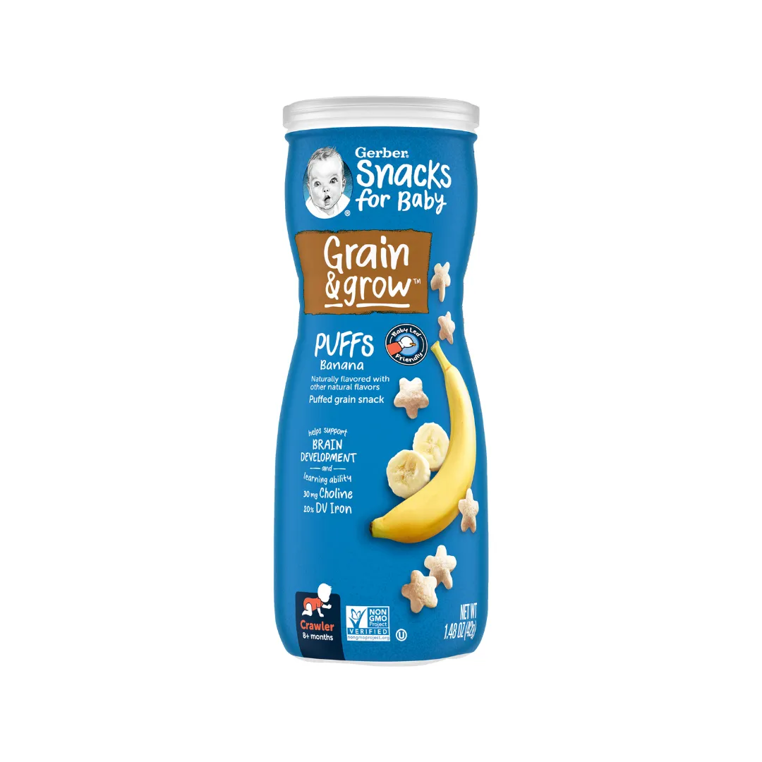 Gerber Puffs 42g - (8m ) SweetPotato/ Strawberry/ AppleVanilla/ AppleCinnamon/ PeachBanana/ Blueberry