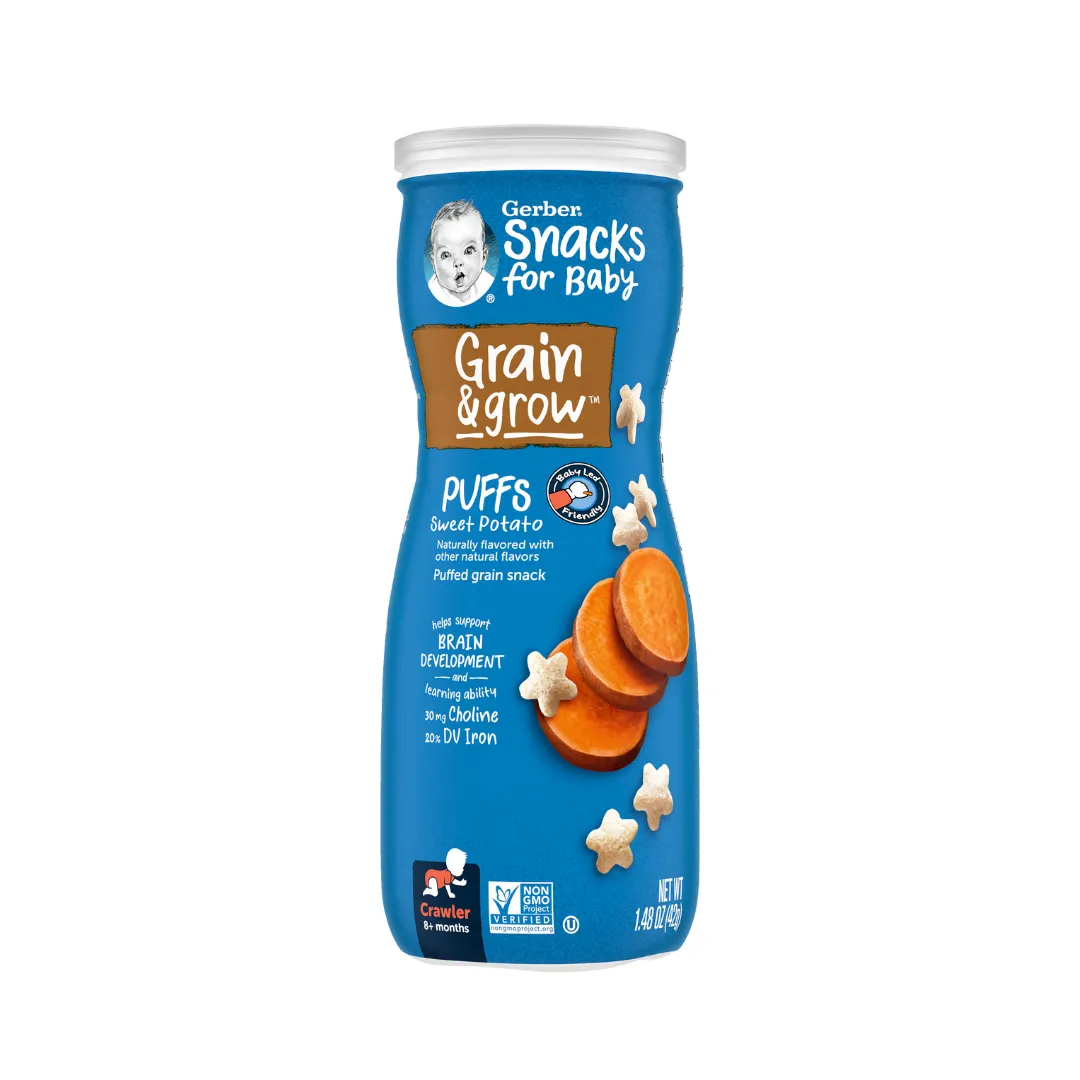 Gerber Puffs 42g - (8m ) SweetPotato/ Strawberry/ AppleVanilla/ AppleCinnamon/ PeachBanana/ Blueberry