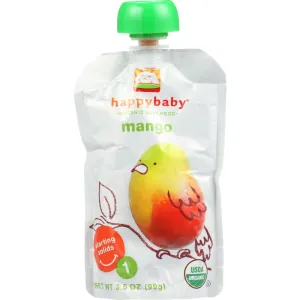 Happy Baby Baby Food - Organic - Starting Solids - Stage 1 - Mangos - 3.5 Oz - Case Of 16