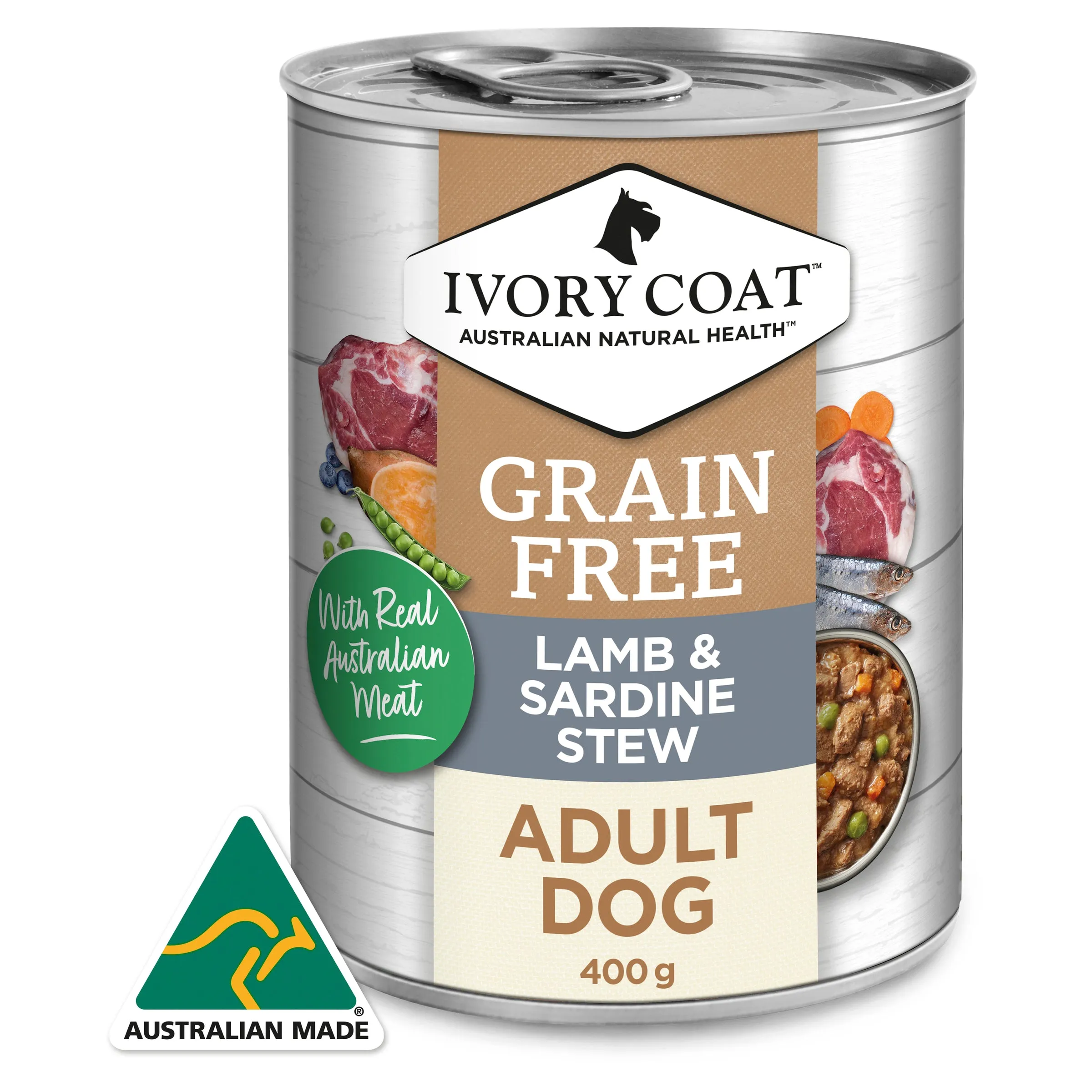 Ivory Coat Adult Grain Free Lamb & Sardine Stew Dog Wet Food 400g x 12