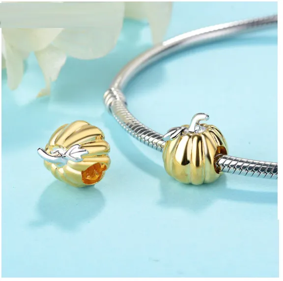 Luxe Gold Pumpkin Spacer Charm 925 Sterling Silver