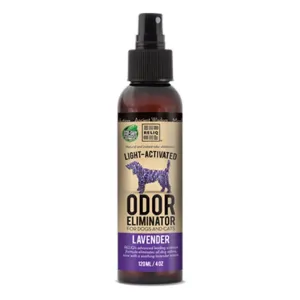 Sure! Heres an optimized title for the product:

Reliq Premium Light-Activated Lavender Scent Pet Odor Eliminator Spray, 120ml