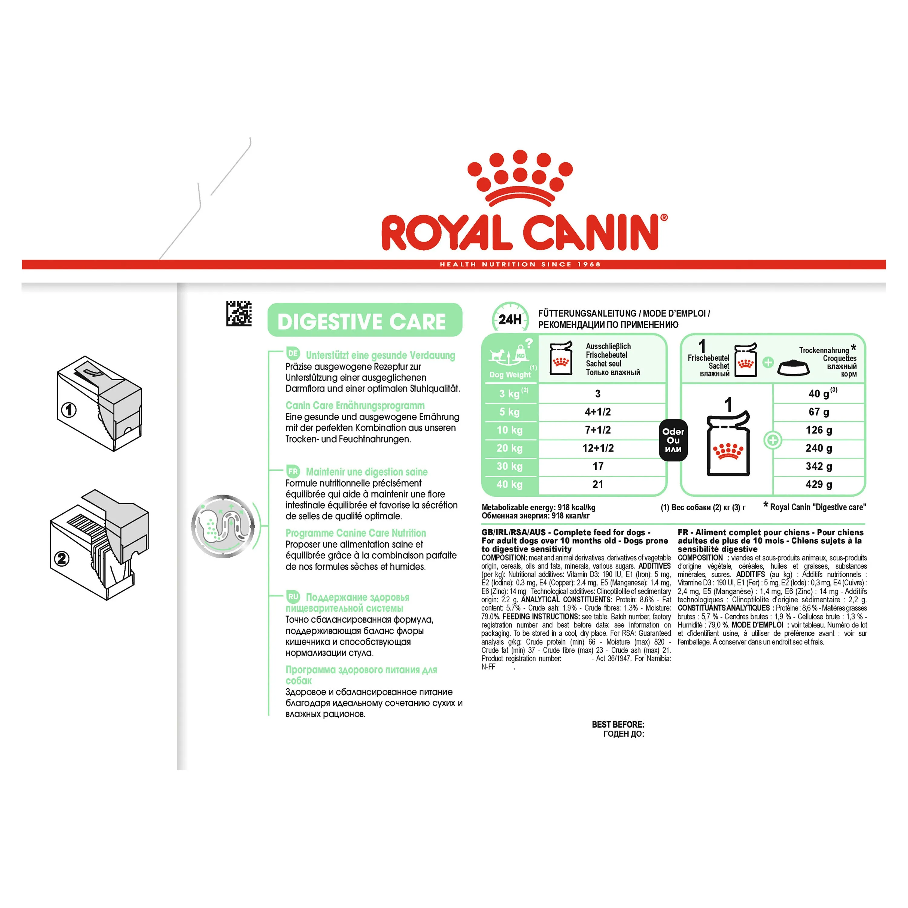 Royal Canin Digestive Care Loaf Wet Dog Food Pouch 85g x 12