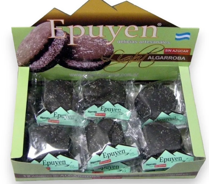 SALE Epuyen - Carob Alfajor Light filled of Dulce de Leche Without Sugar 12u. 600g/1.32lb