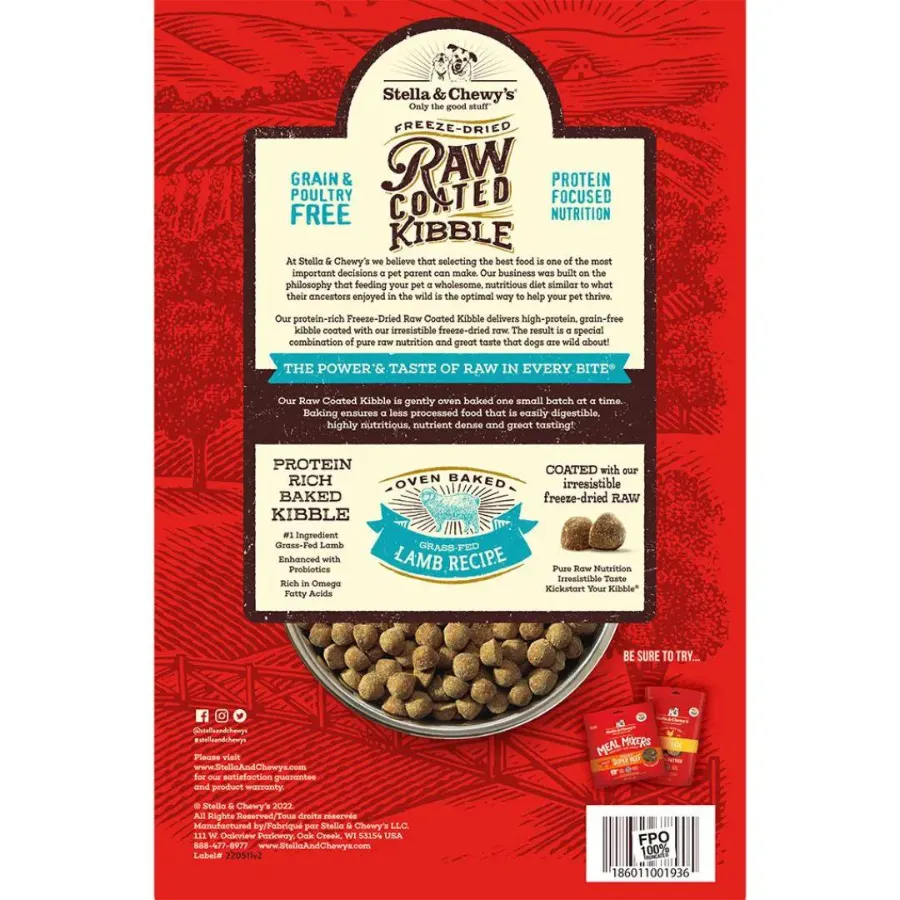 Stella & Chewy's Grass-Fed Lamb Recipe Raw Coated Baked Kibble Dog Food