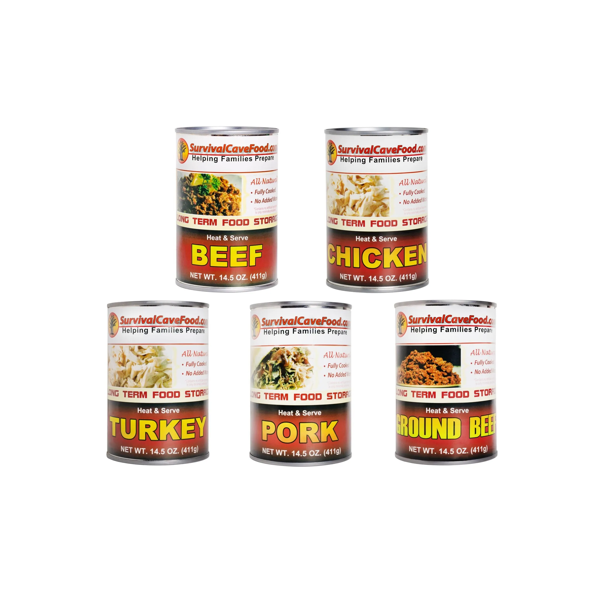 Survival Cave Mixed 12 – 14.5 oz Cans – 3 Beef, 3 Chicken, 3 Turkey, 3 Ground Beef - Ready to Eat Canned Meat - Full Case